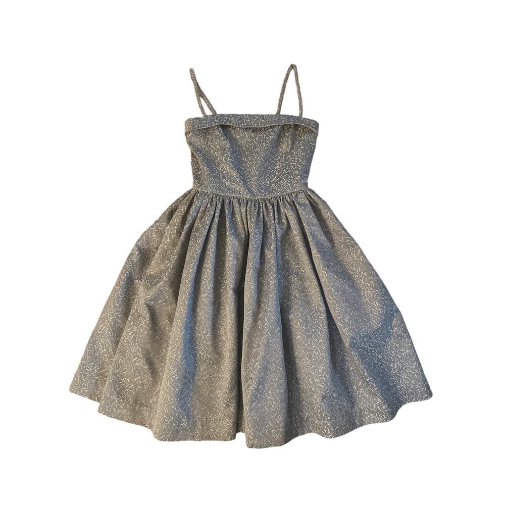 Designer S Elizabeth Dye Portland Gray Gold Print Formal Cocktail Party Dress